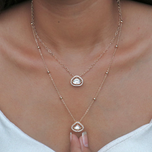 Oval Pendant Layered Chain Necklace