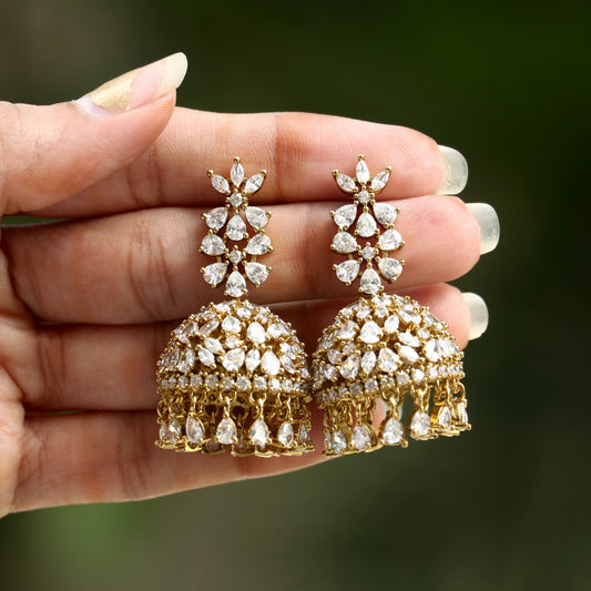 Tishya White Stone Jhumkas