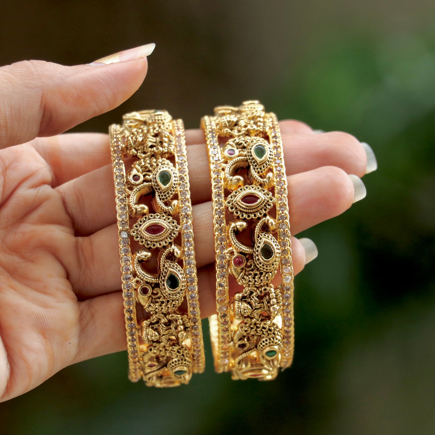 Dviti Gold Finish Temple Design Bangles