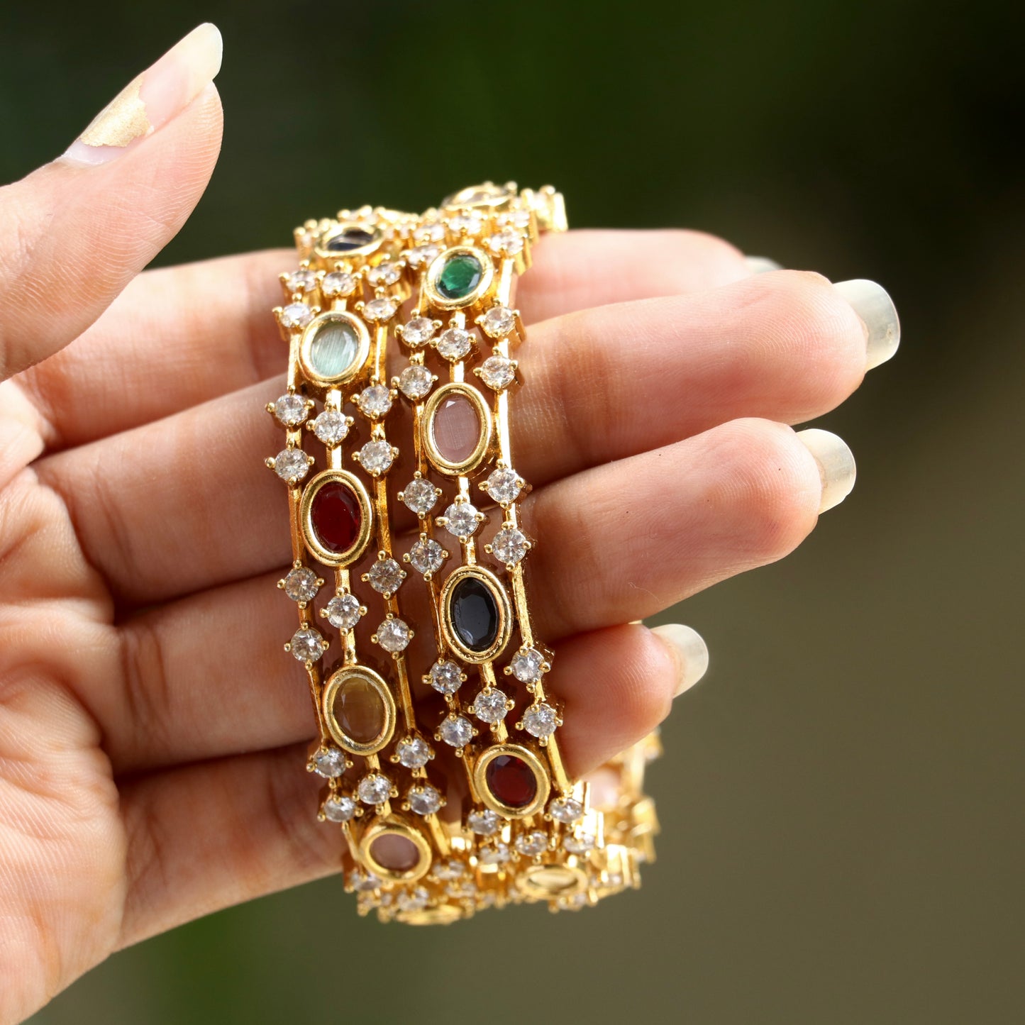 Aamani Navarathana Bangles With AD Stones