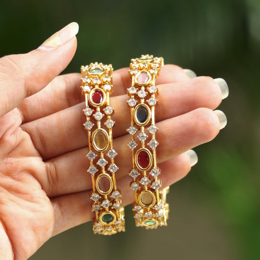 Aamani Navarathana Bangles With AD Stones