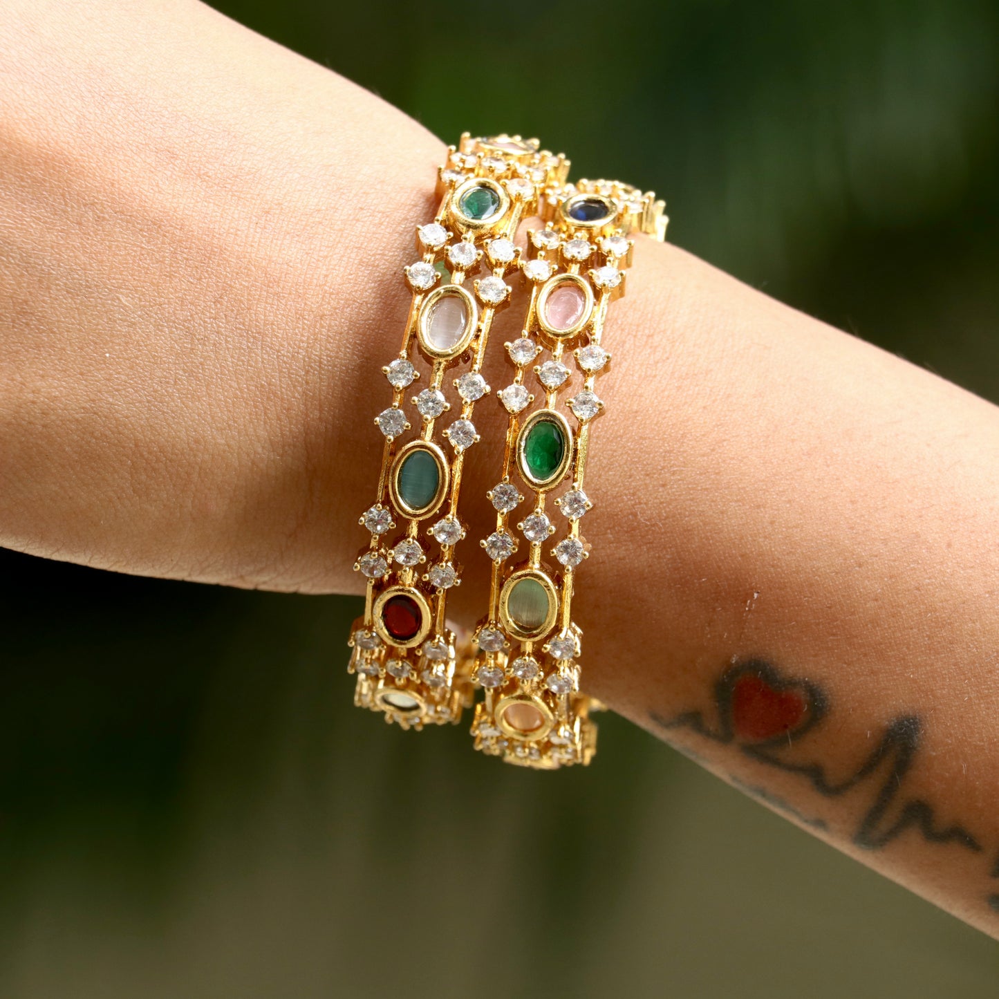 Aamani Navarathana Bangles With AD Stones