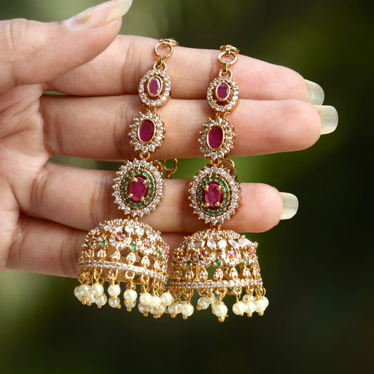 Deeva Ear-chain AD Bridal Jhumkas