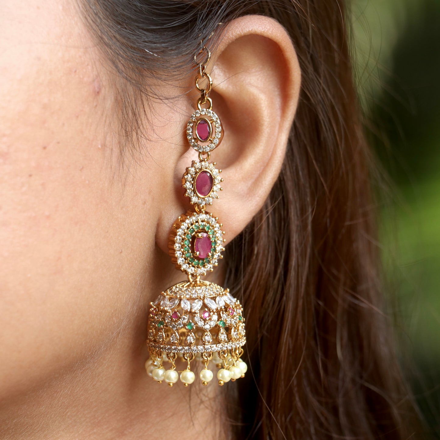 Deeva Ear-chain AD Bridal Jhumkas