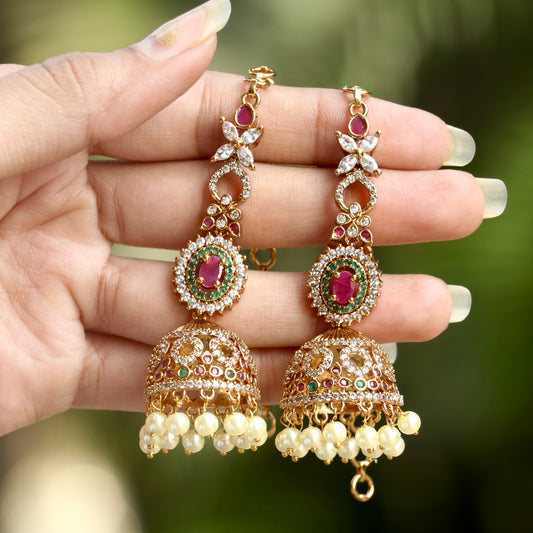 Falak Ear-Chain AD Bridal Jhumkas