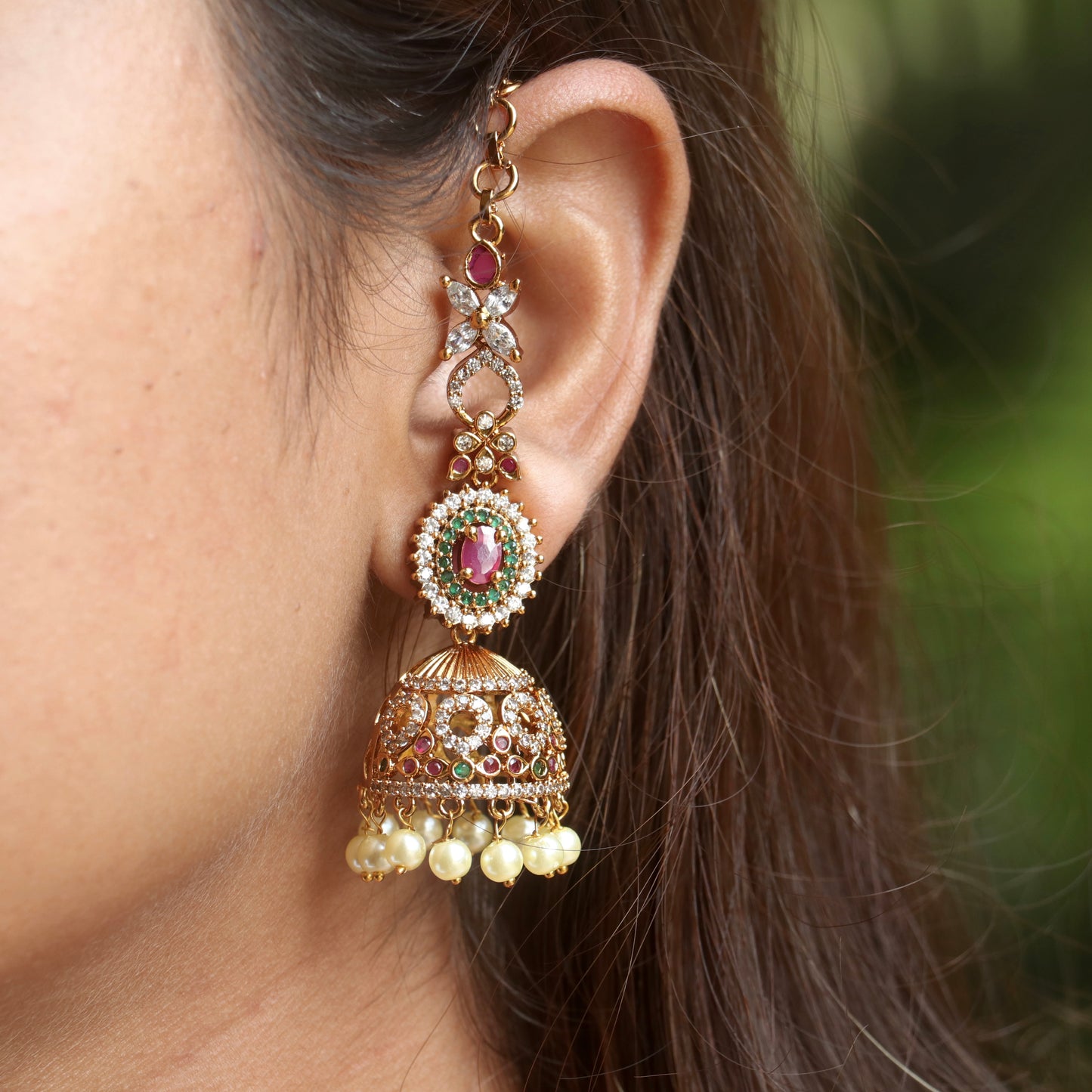 Falak Ear-Chain AD Bridal Jhumkas