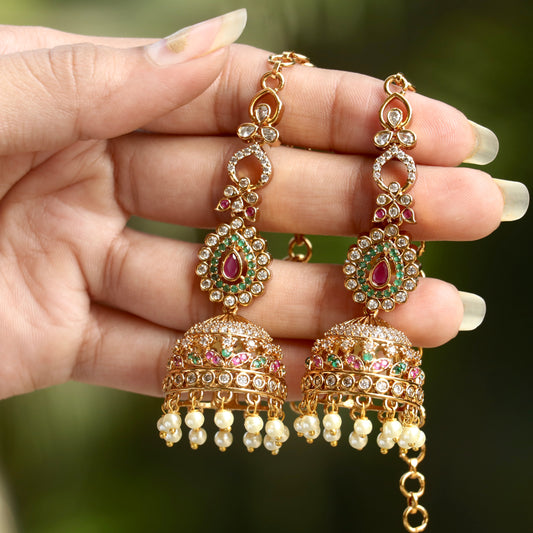 Heer Ear-Chain AD Bridal Jhumkas