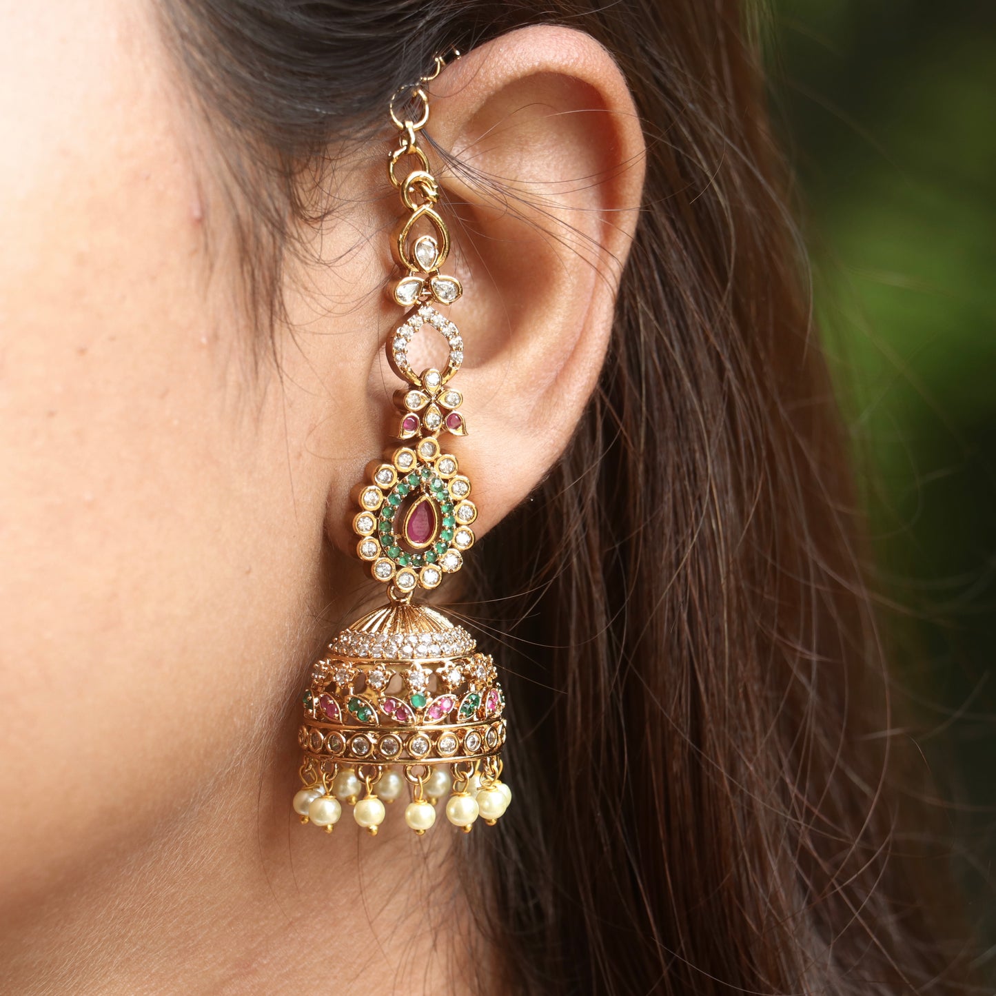 Heer Ear-Chain AD Bridal Jhumkas