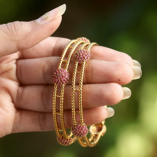 Alka Gold Finish Pink Stone Designer Bangles