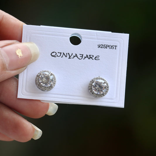 Silver Toned American Diamond Silver Plated Studs Earrings