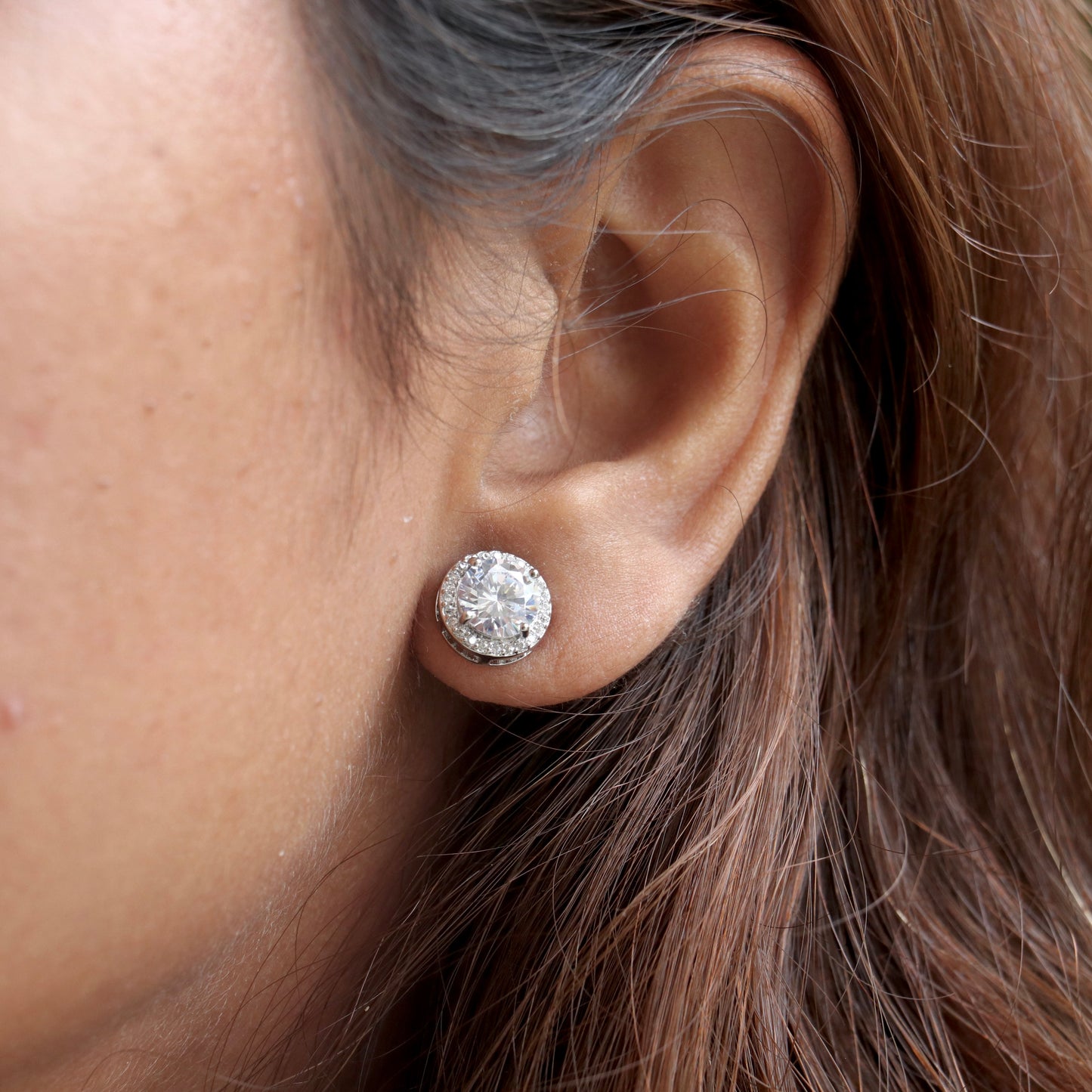 Silver Toned American Diamond Silver Plated Studs Earrings