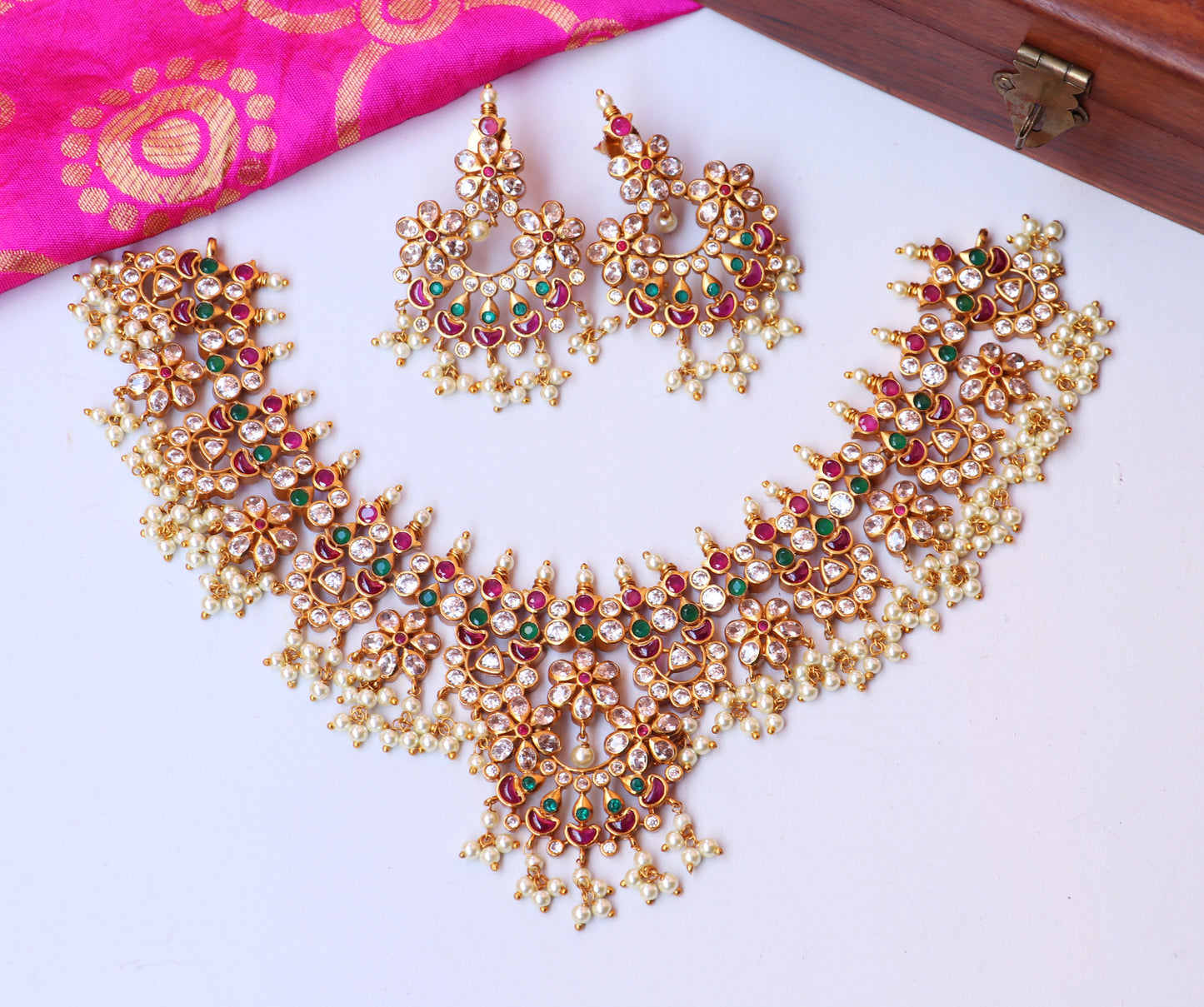 Lavish Flowered Guttapusallu Necklace Set