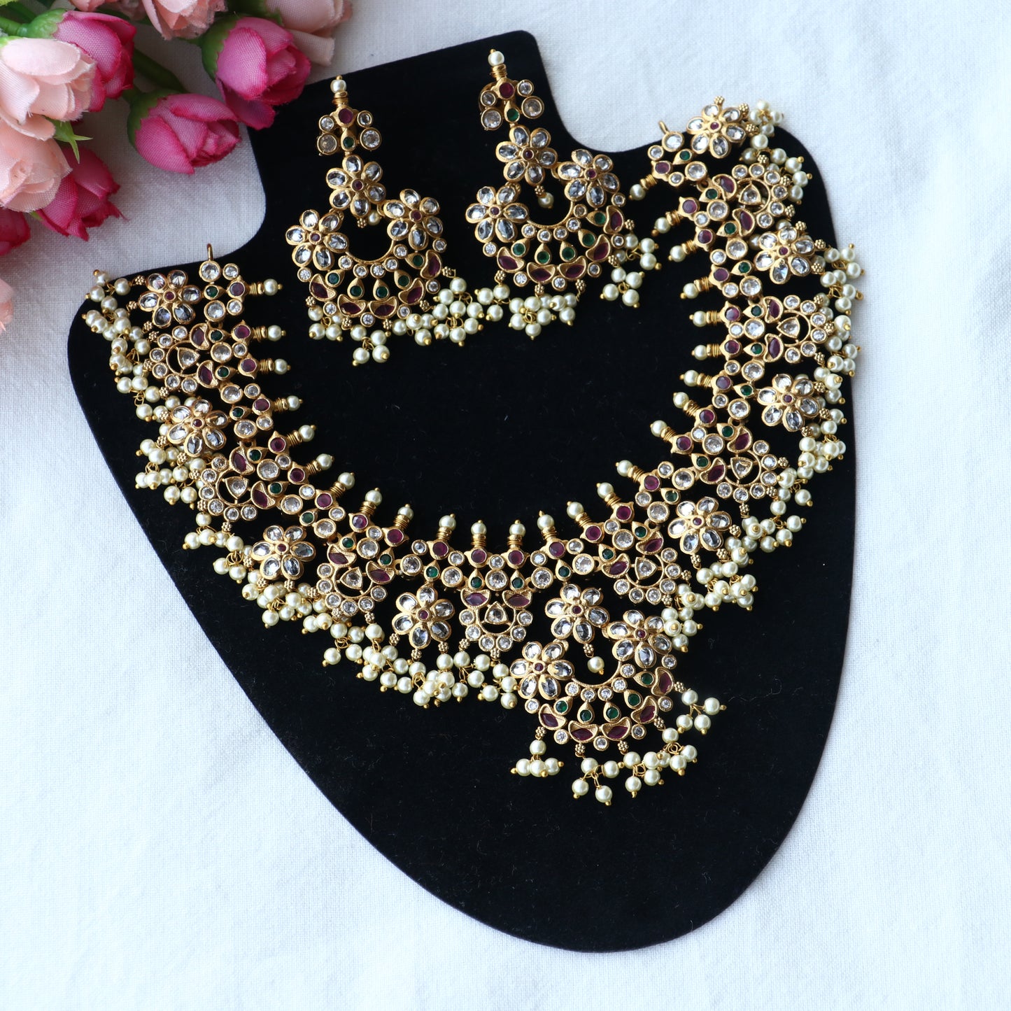 Lavish Flowered Guttapusallu Necklace Set