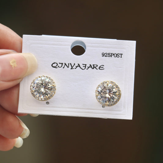 Gold Plated Cubic Zirconia Studded Round Stud Earrings