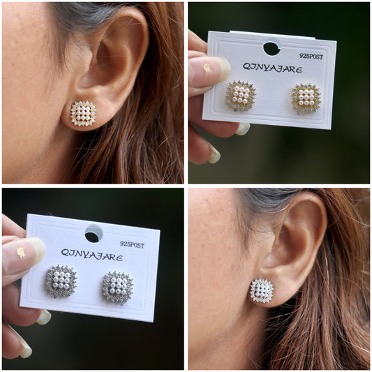 Mini Pearls Studded Earrings - Silver / Gold