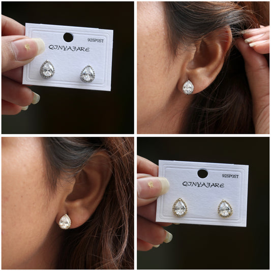 Pear Shaped Studs Earrings - Gold / Silver