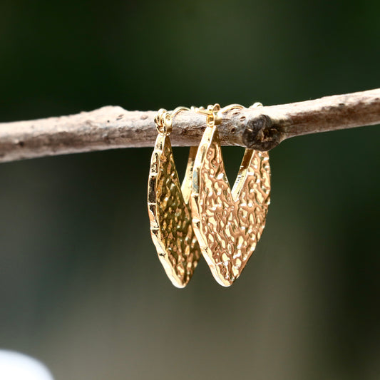 Gold Plated Anti Tarnish V-Shaped Hoop Earrings