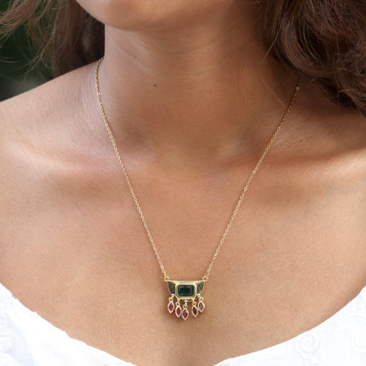 Gold-plated Stainless Steel Green Stone Necklace