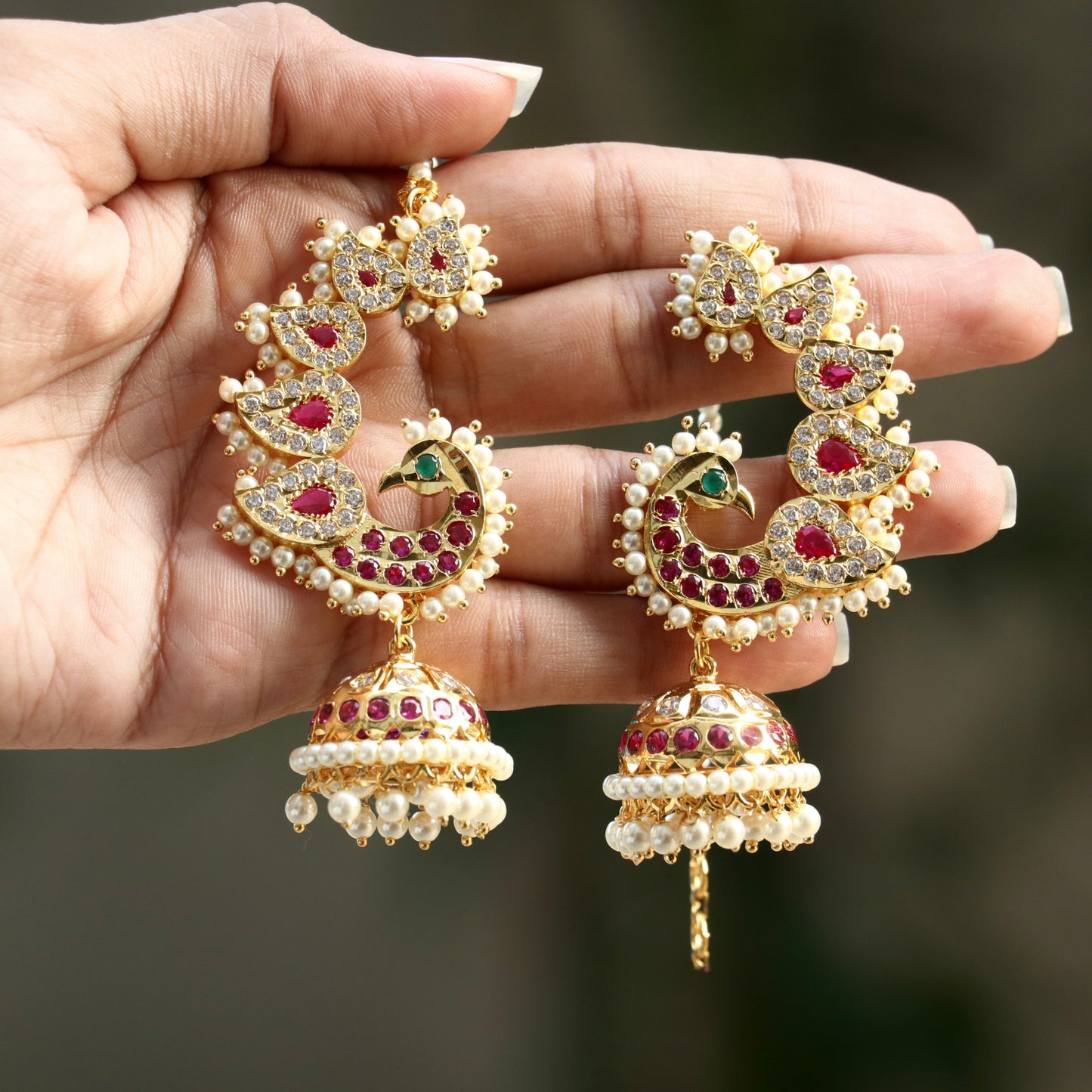 Kiran Devi Ear-Cuff Earrings With Pearl Mattal (Ear Chain)