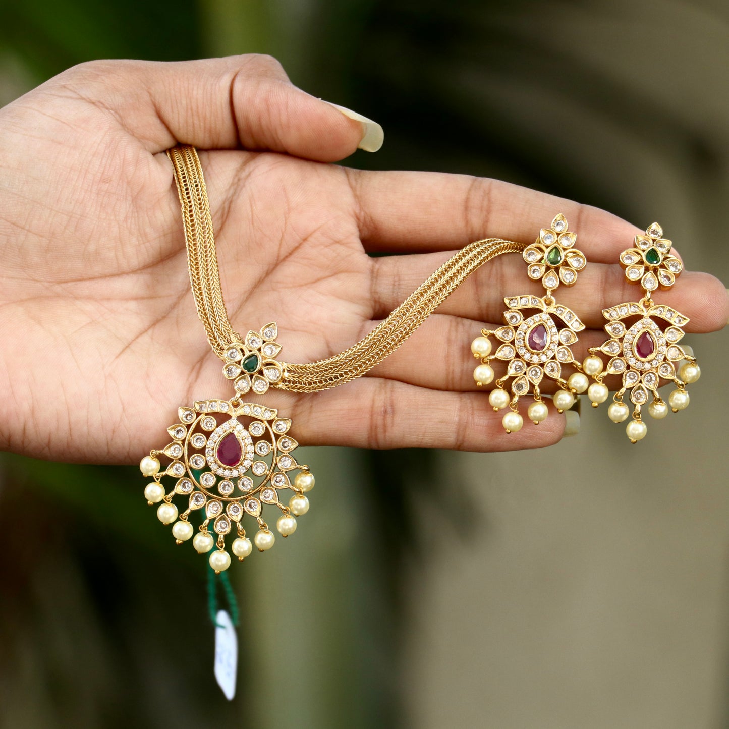 Cauvery Chain Necklace Set With Earrings