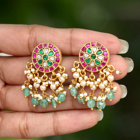 Meenal Pearl Hanging Kundan Jadau Earrings