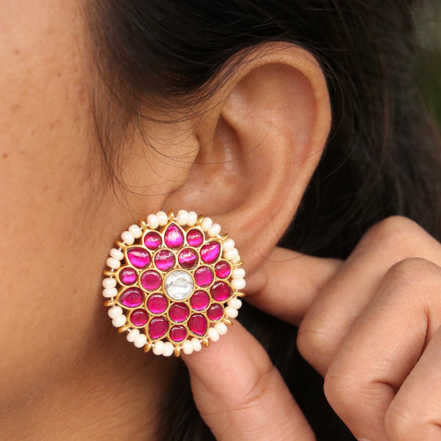 Sharvya Round Jadau Kundan Ear Studs