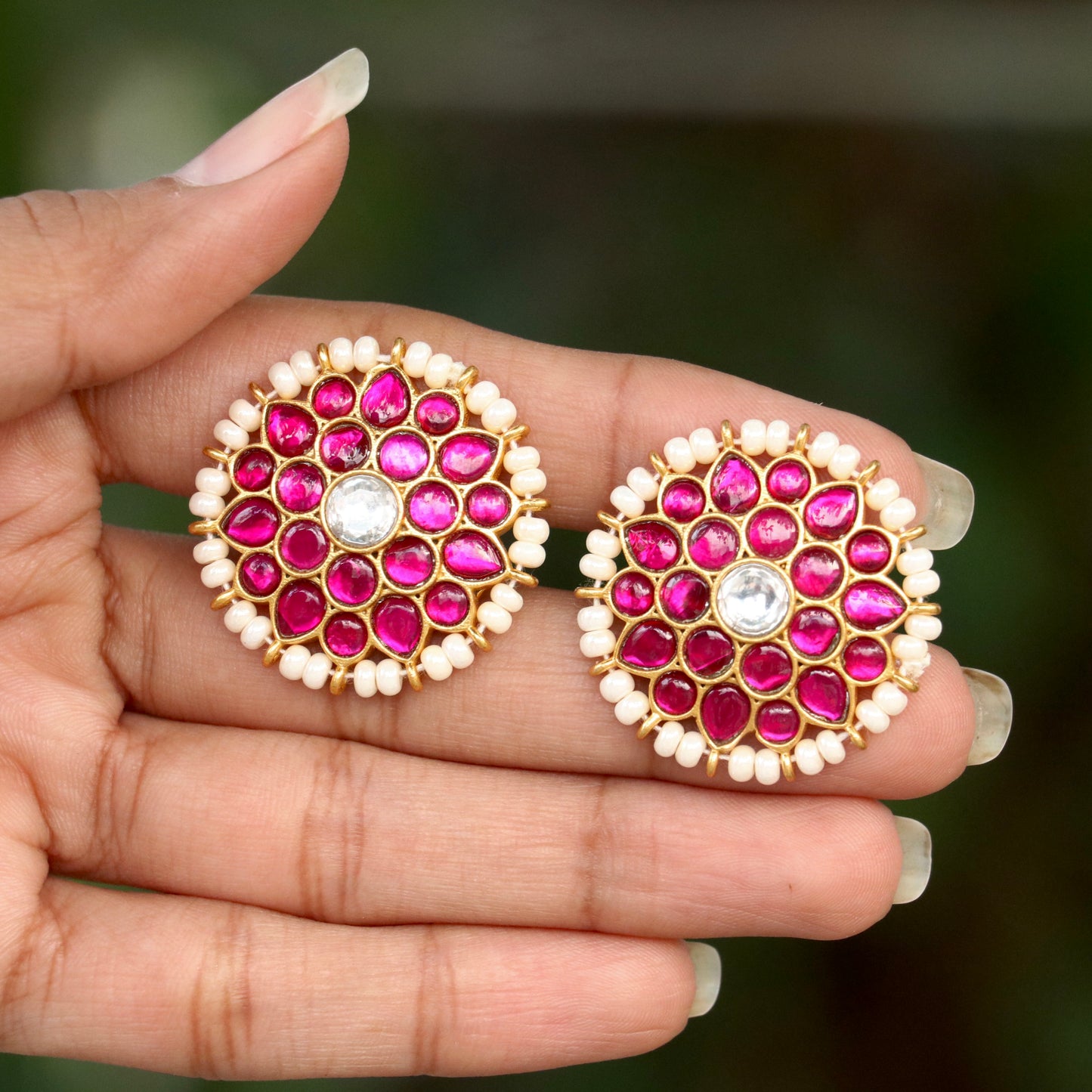 Sharvya Round Jadau Kundan Ear Studs