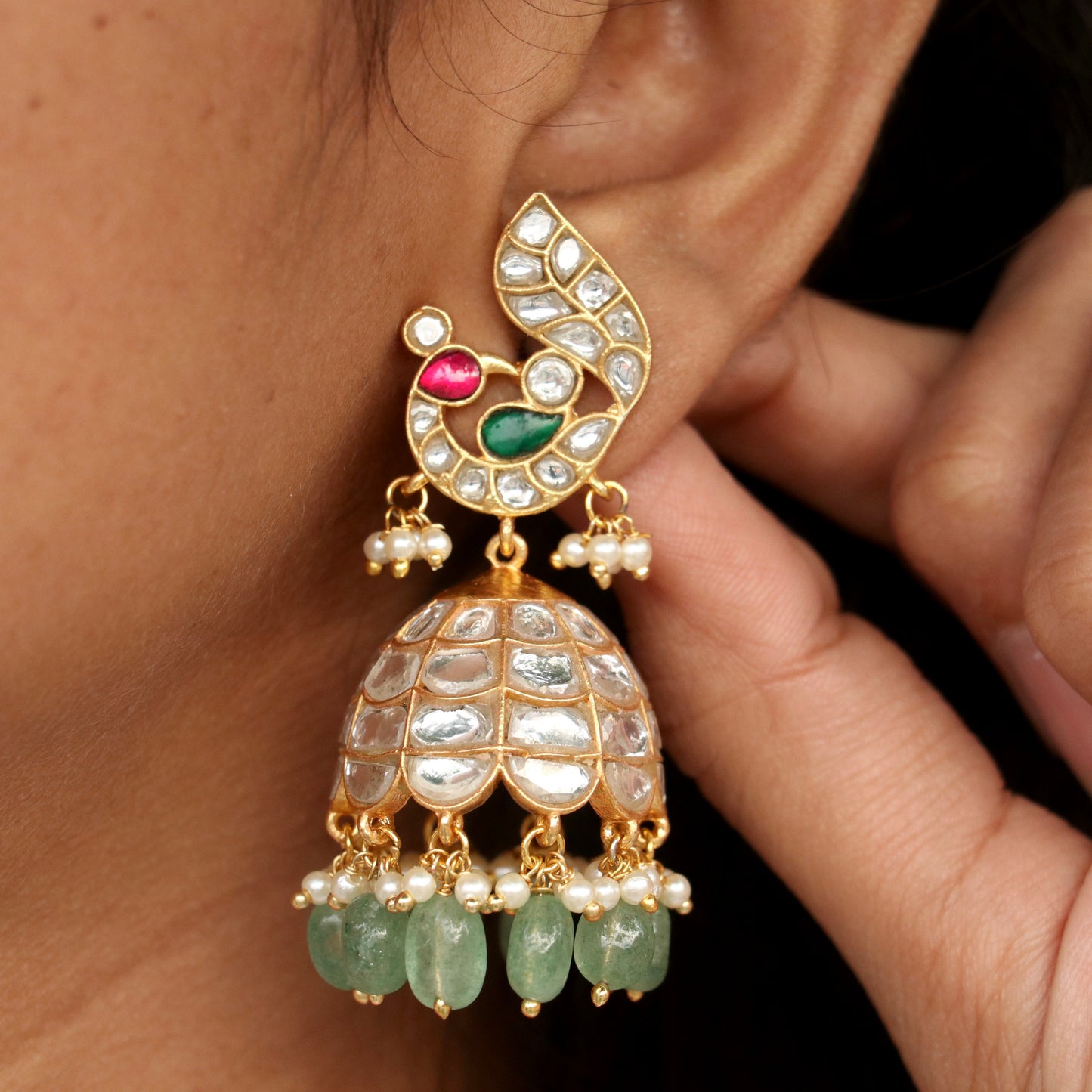 Saanvika White Stone Jadau Kundan Jhumkas