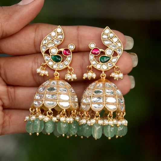 Saanvika White Stone Jadau Kundan Jhumkas