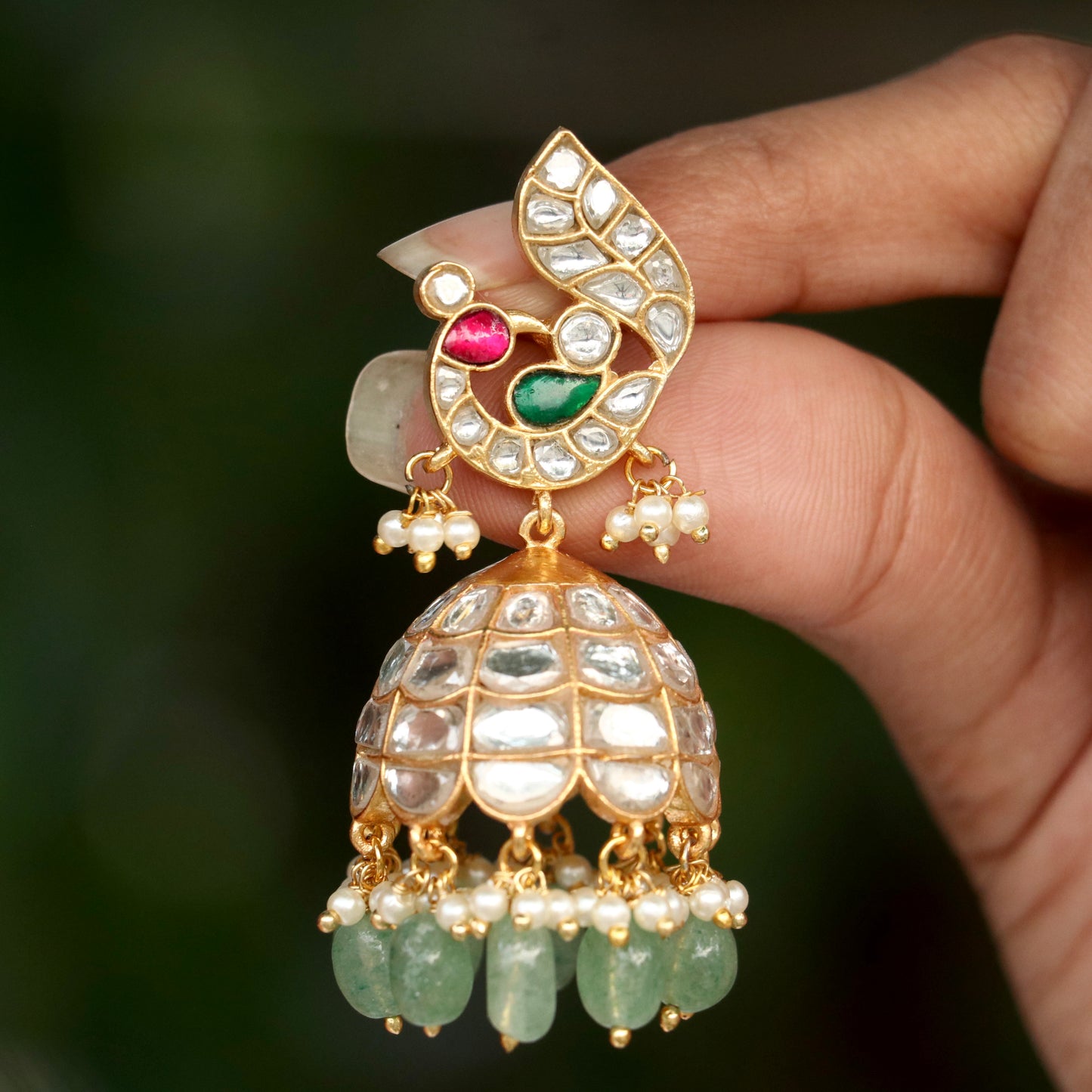 Saanvika White Stone Jadau Kundan Jhumkas