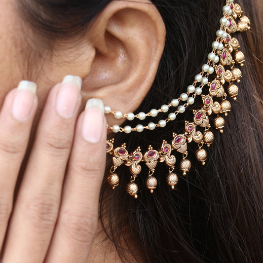 Tarini Matte Gold Back Ear-Chain