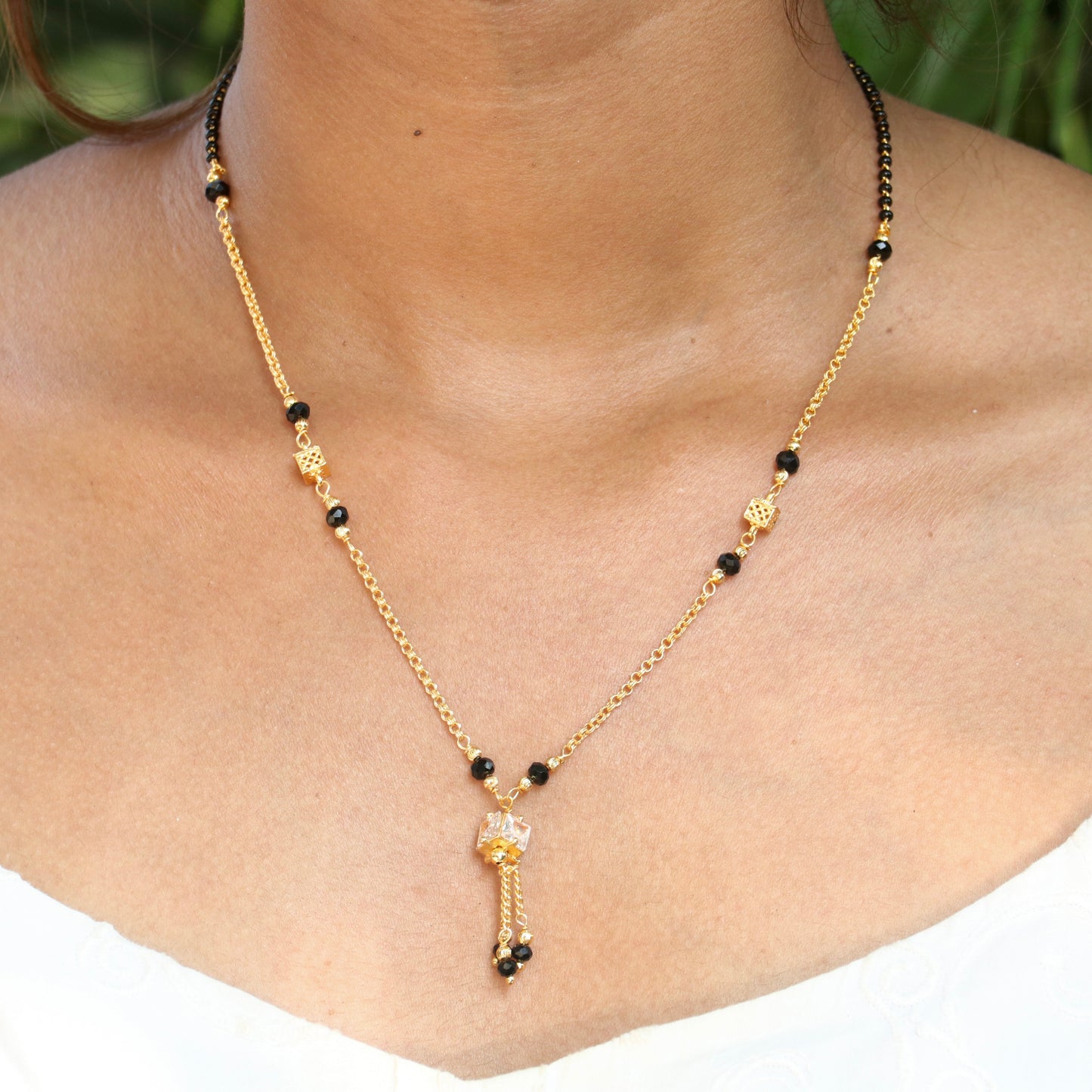 Satvik Square Stone Mangalsutra In Gold Finish