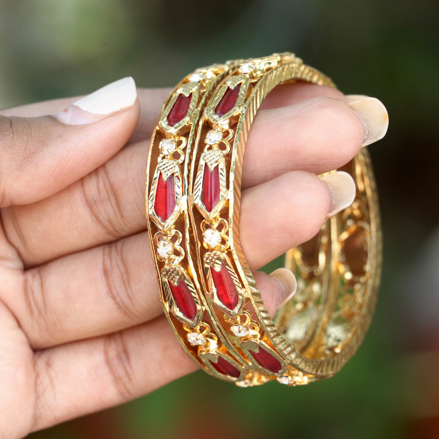 Traditional Full Ruby-Red Attigai Bangles