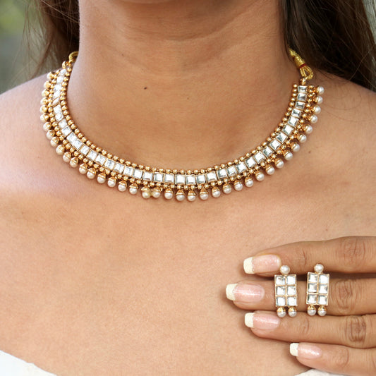 White Stone Kundan Set with Earrings & Maang Tikka