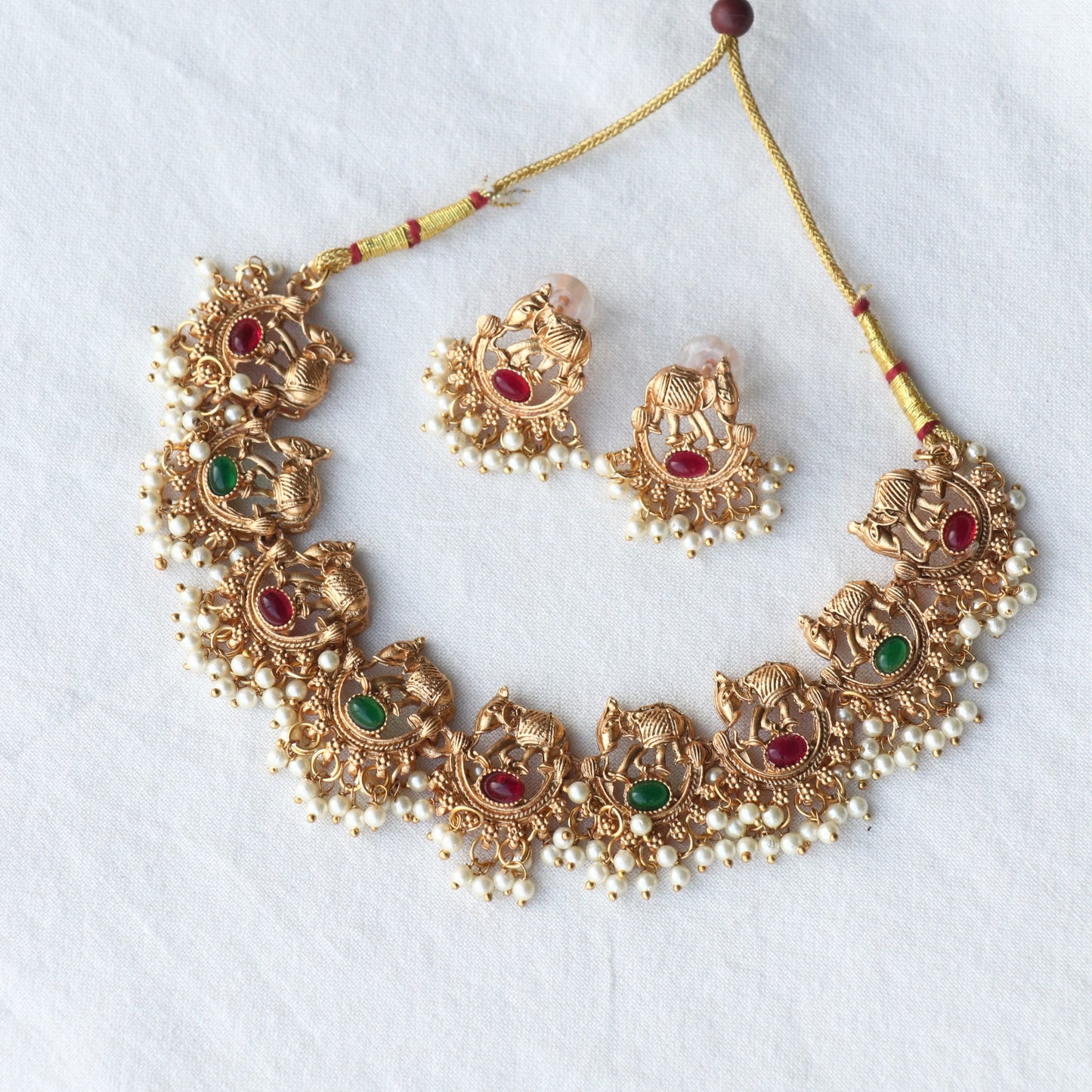 Elephant Designer Pearl Cluster Necklace