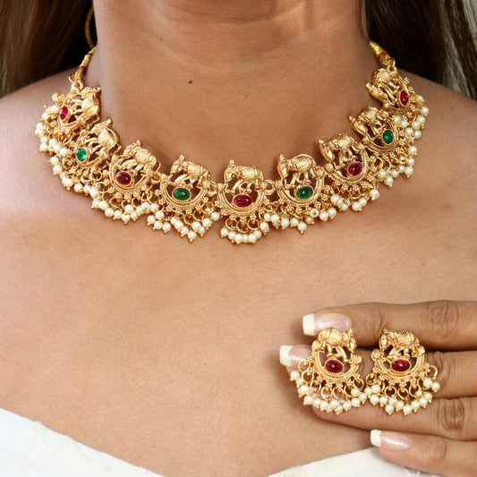 Elephant Designer Pearl Cluster Necklace