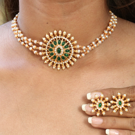 Green Chakra Pearl Choker Set
