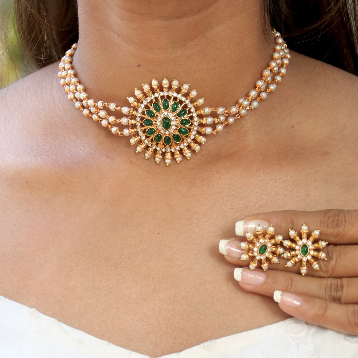 Green Chakra Pearl Choker Set