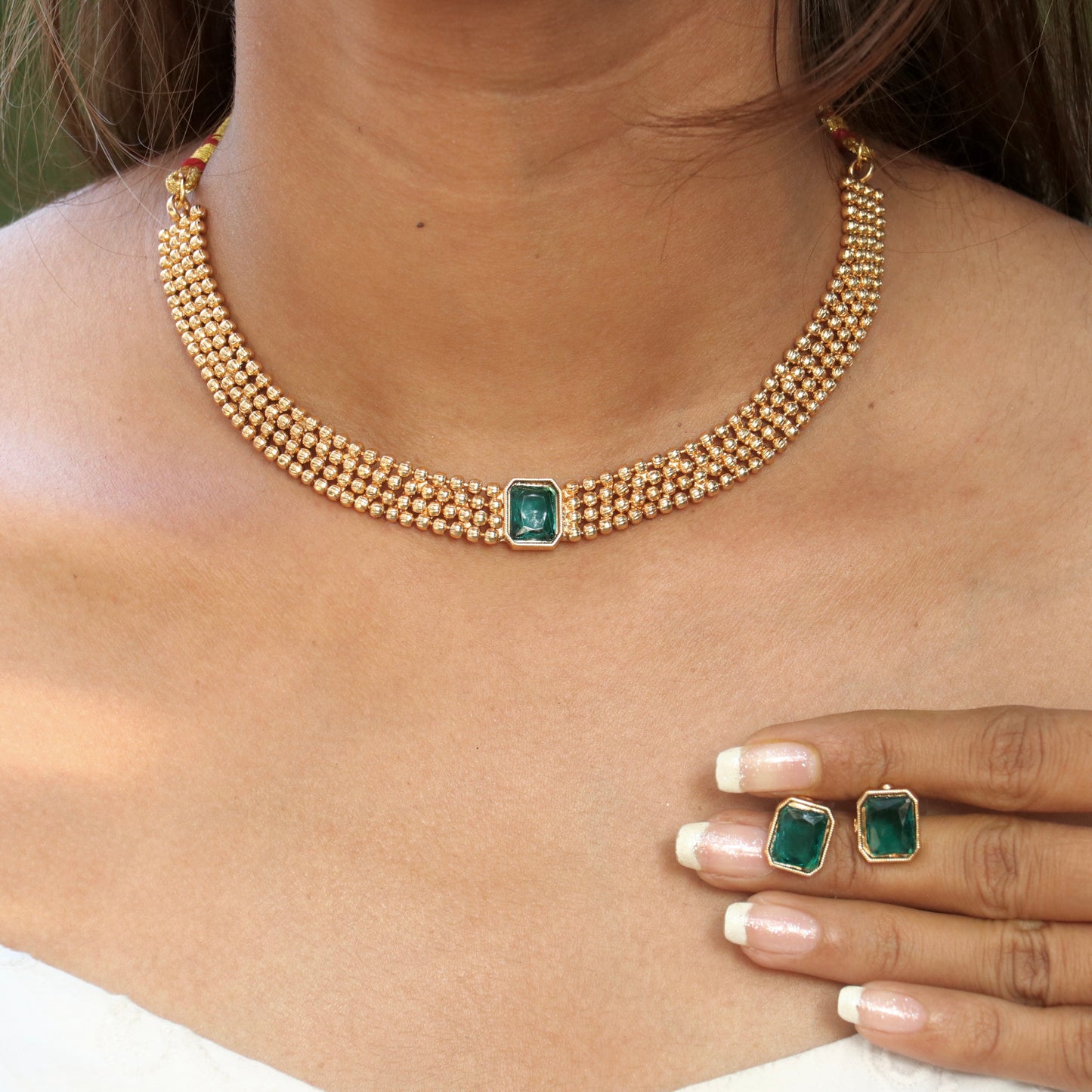 Veda Chain Choker Set With Earrings