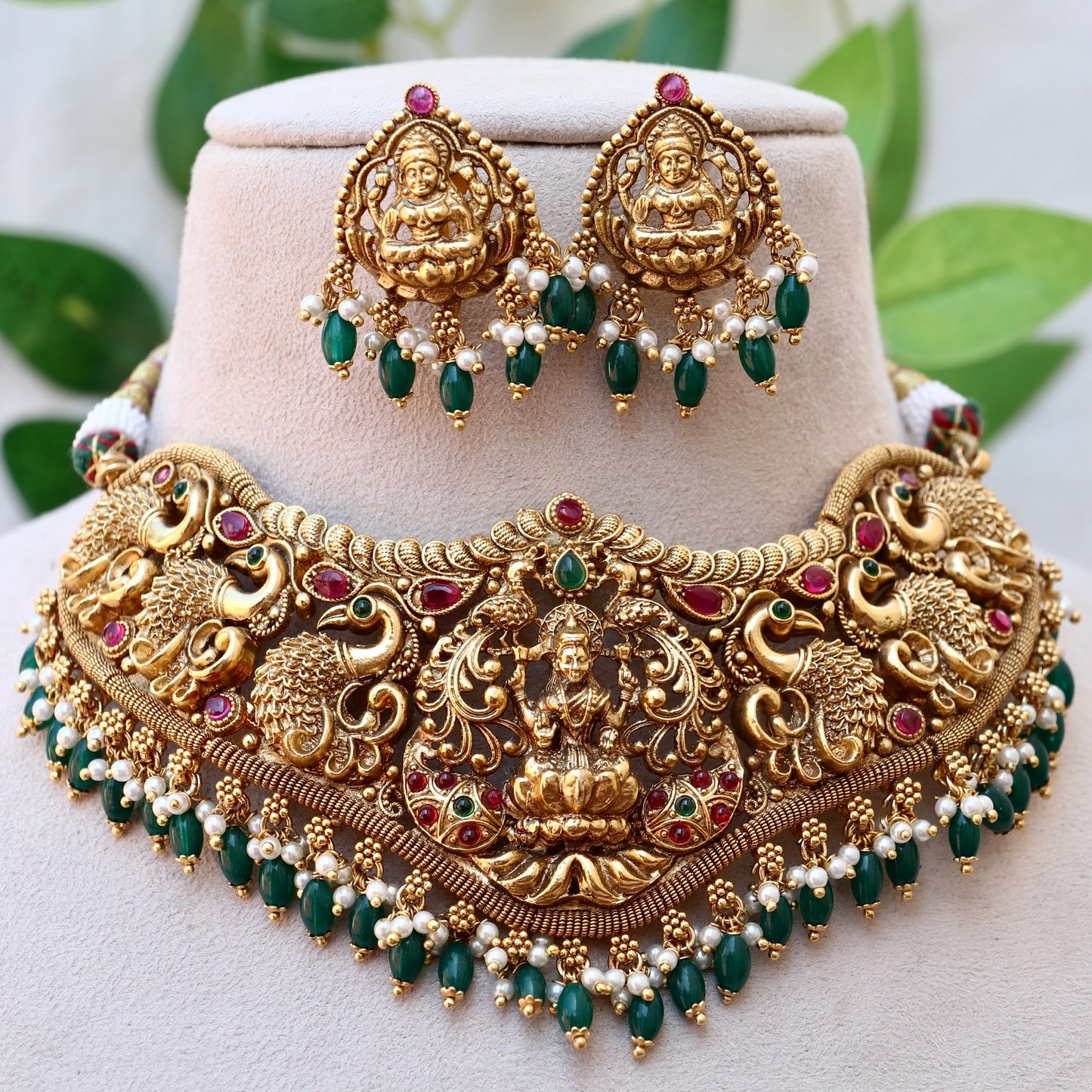 Bridal Lakshmi Emerald Beads Choker Set