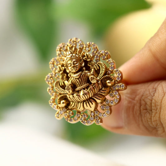 Lakshmi AD Finger Ring In Gold Finish