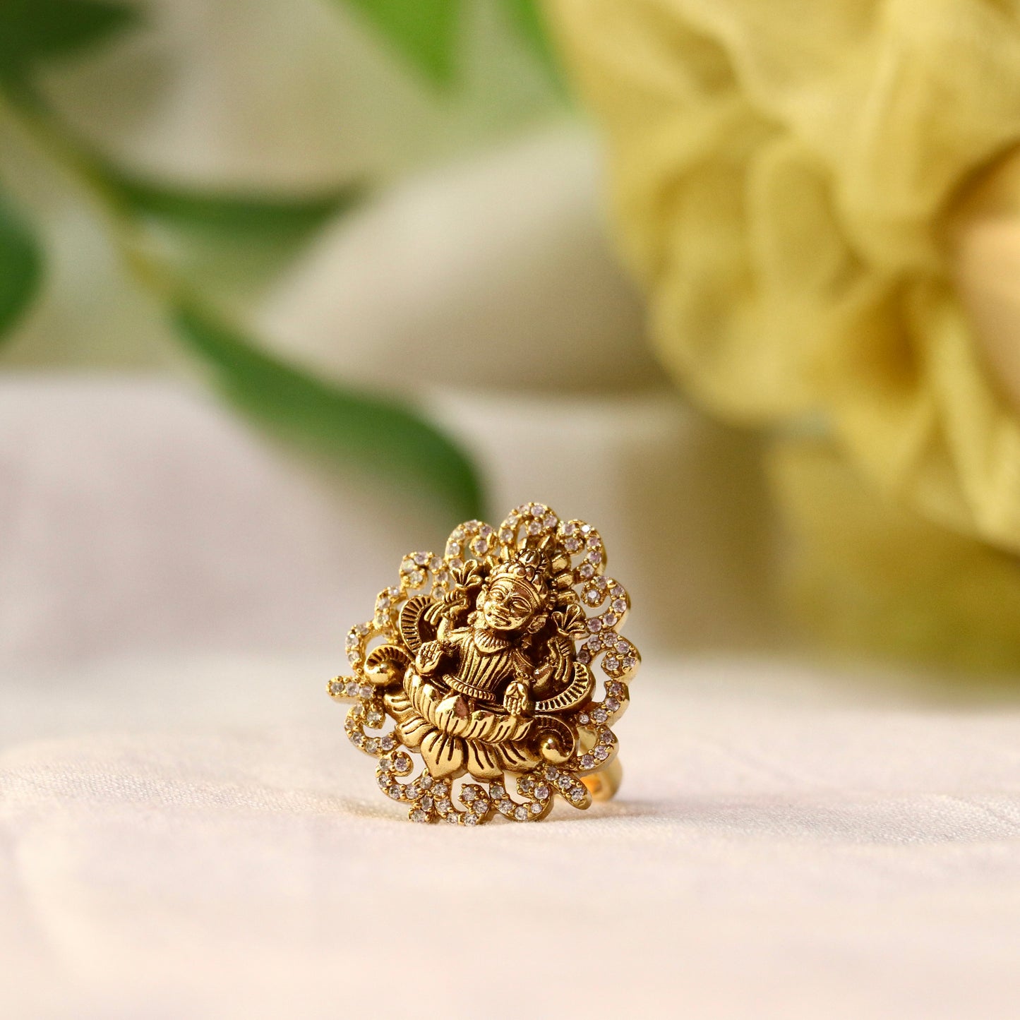 Lakshmi AD Finger Ring In Gold Finish