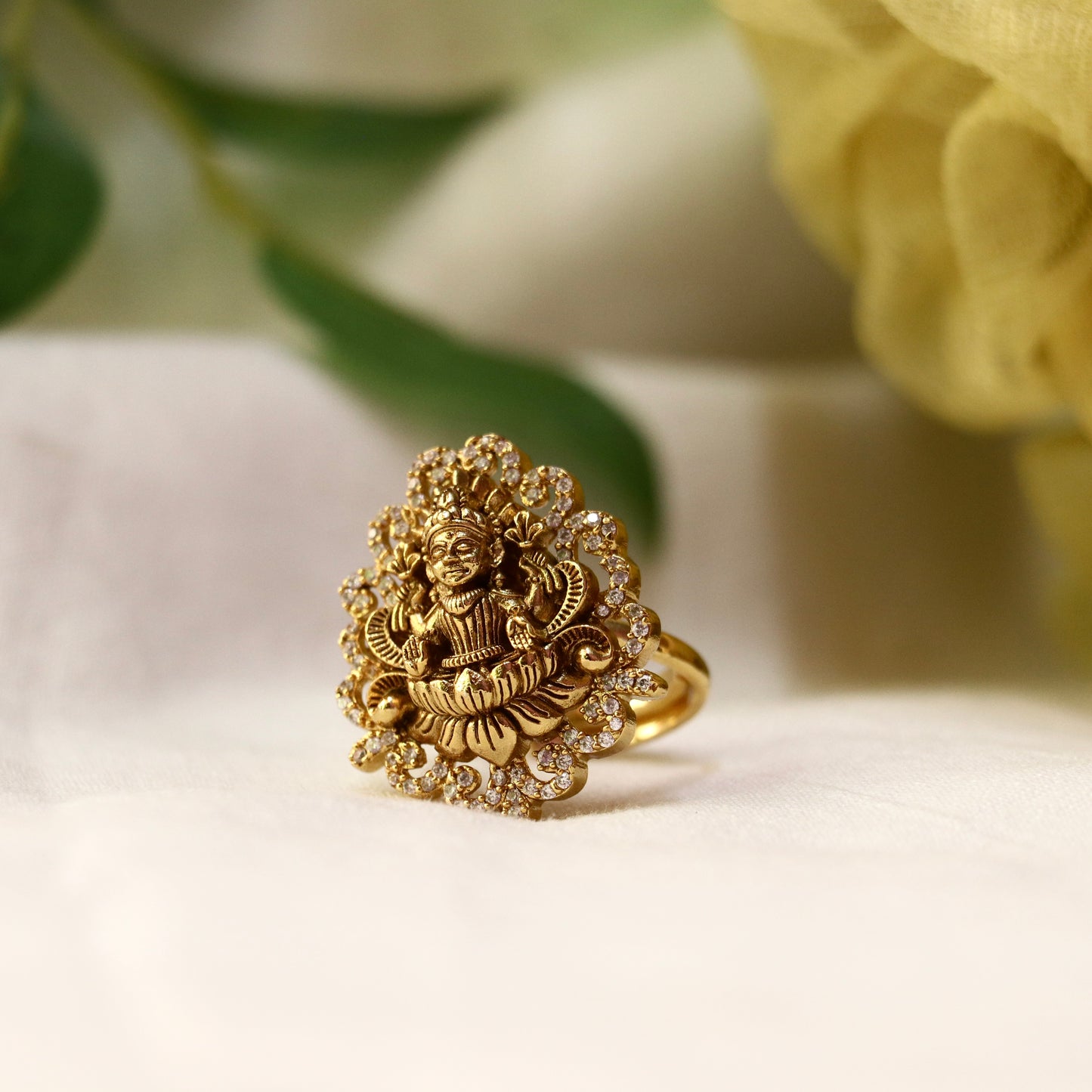 Lakshmi AD Finger Ring In Gold Finish