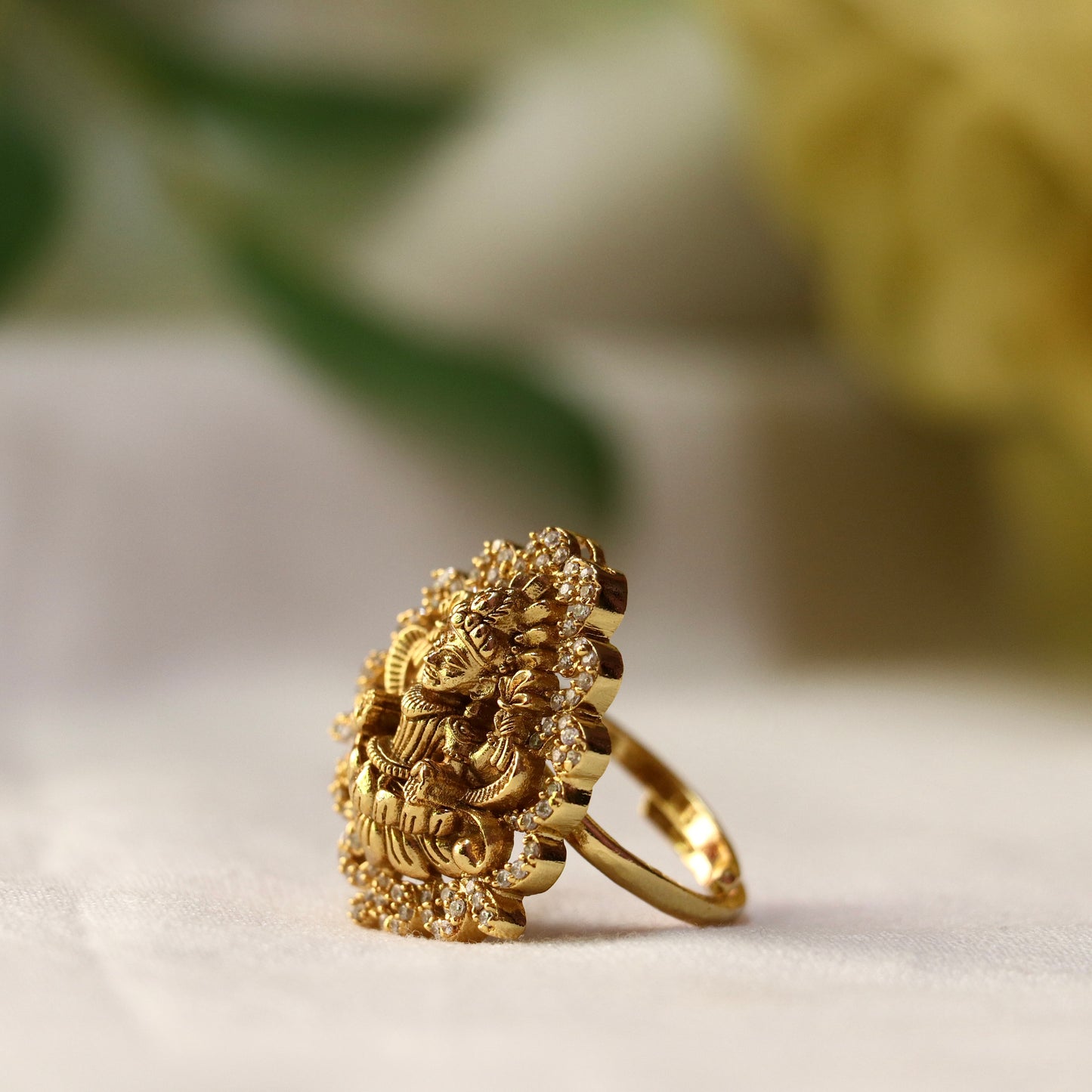 Lakshmi AD Finger Ring In Gold Finish