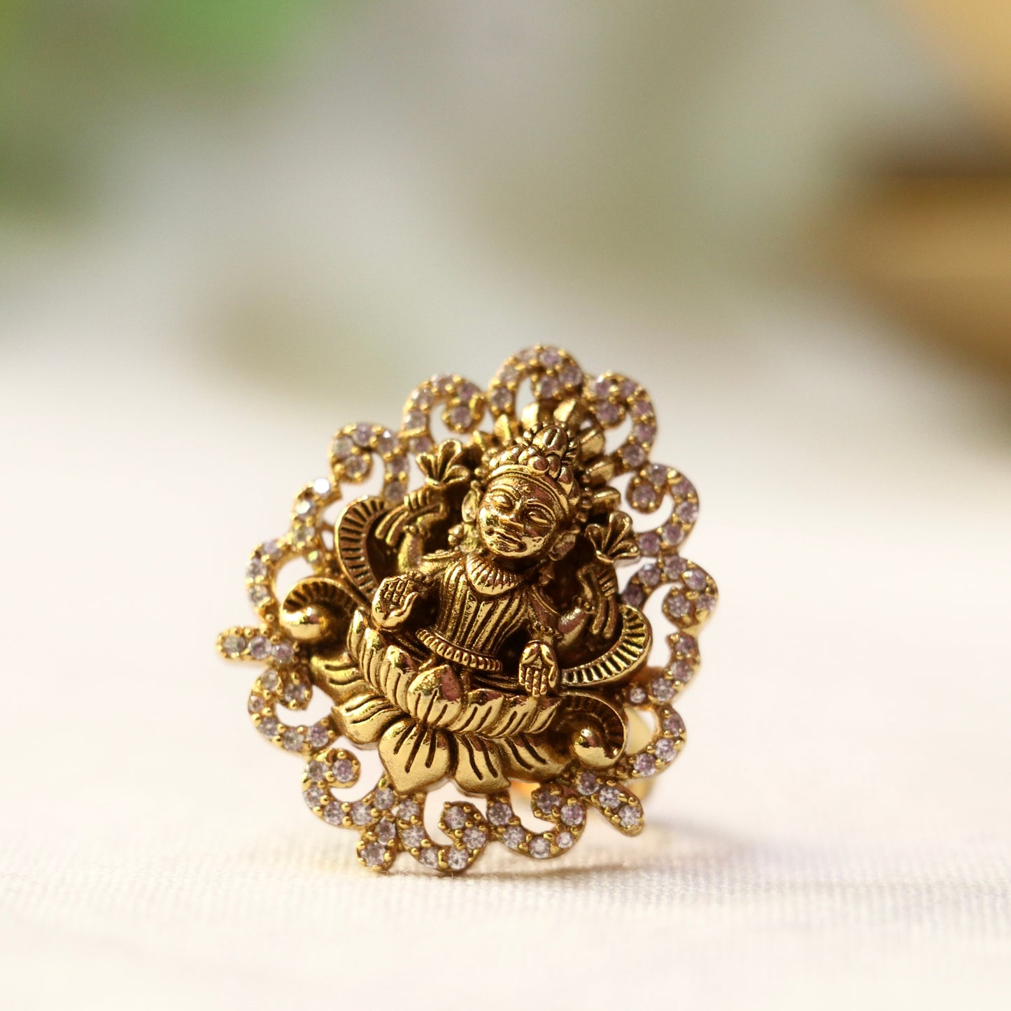 Lakshmi AD Finger Ring In Gold Finish