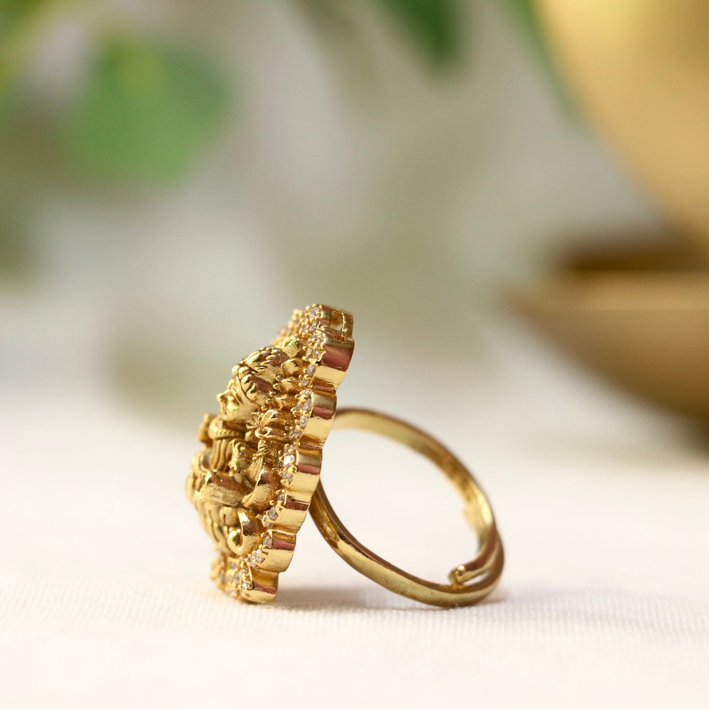 Lakshmi AD Finger Ring In Gold Finish
