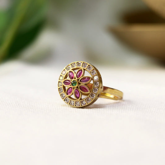 Floral Kemp & AD Stone Finger Ring