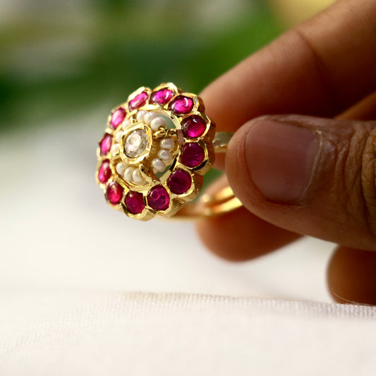 Jadau Kundan Stone Finger Ring - Available in Ruby / Green