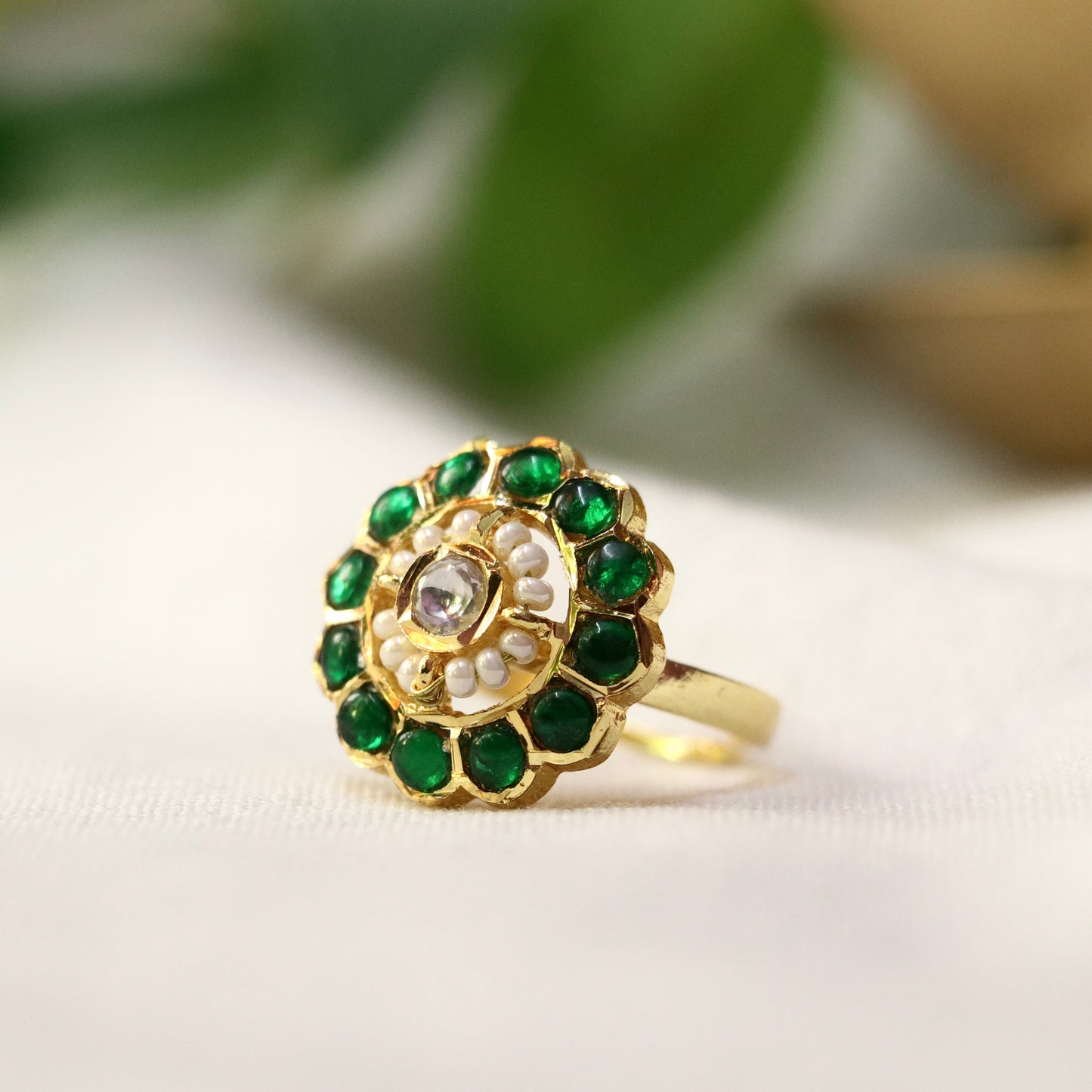 Jadau Kundan Stone Finger Ring - Available in Ruby / Green