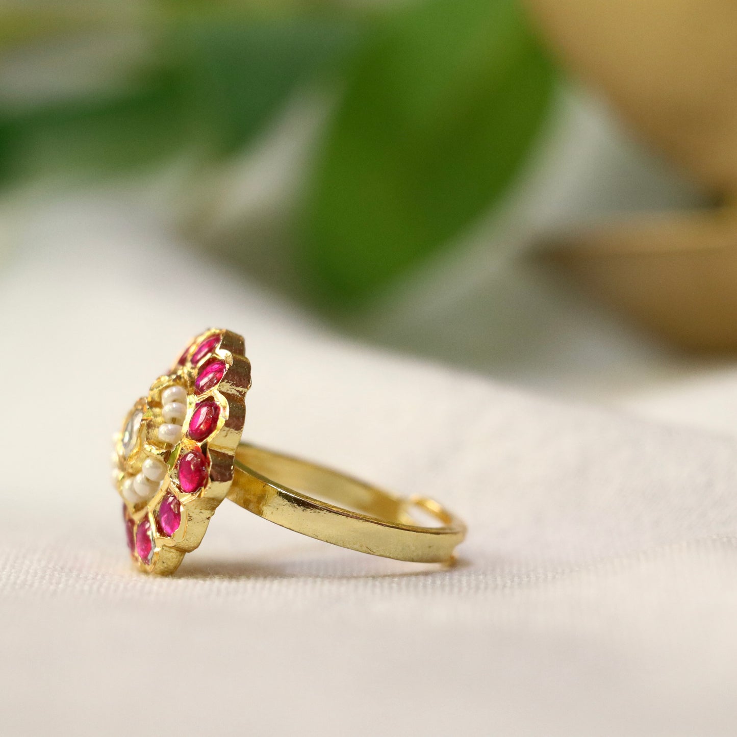 Jadau Kundan Stone Finger Ring - Available in Ruby / Green
